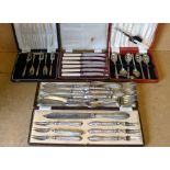 A Set of 6 Walker & Hall Silver Plated Cake Forks and matching bread knife in fitted brown leather