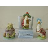 A Beatrix Potter Musical Box "Benjamin Bunny" also 2 x Royal Albert Beatrix Potter figures "Jeremy