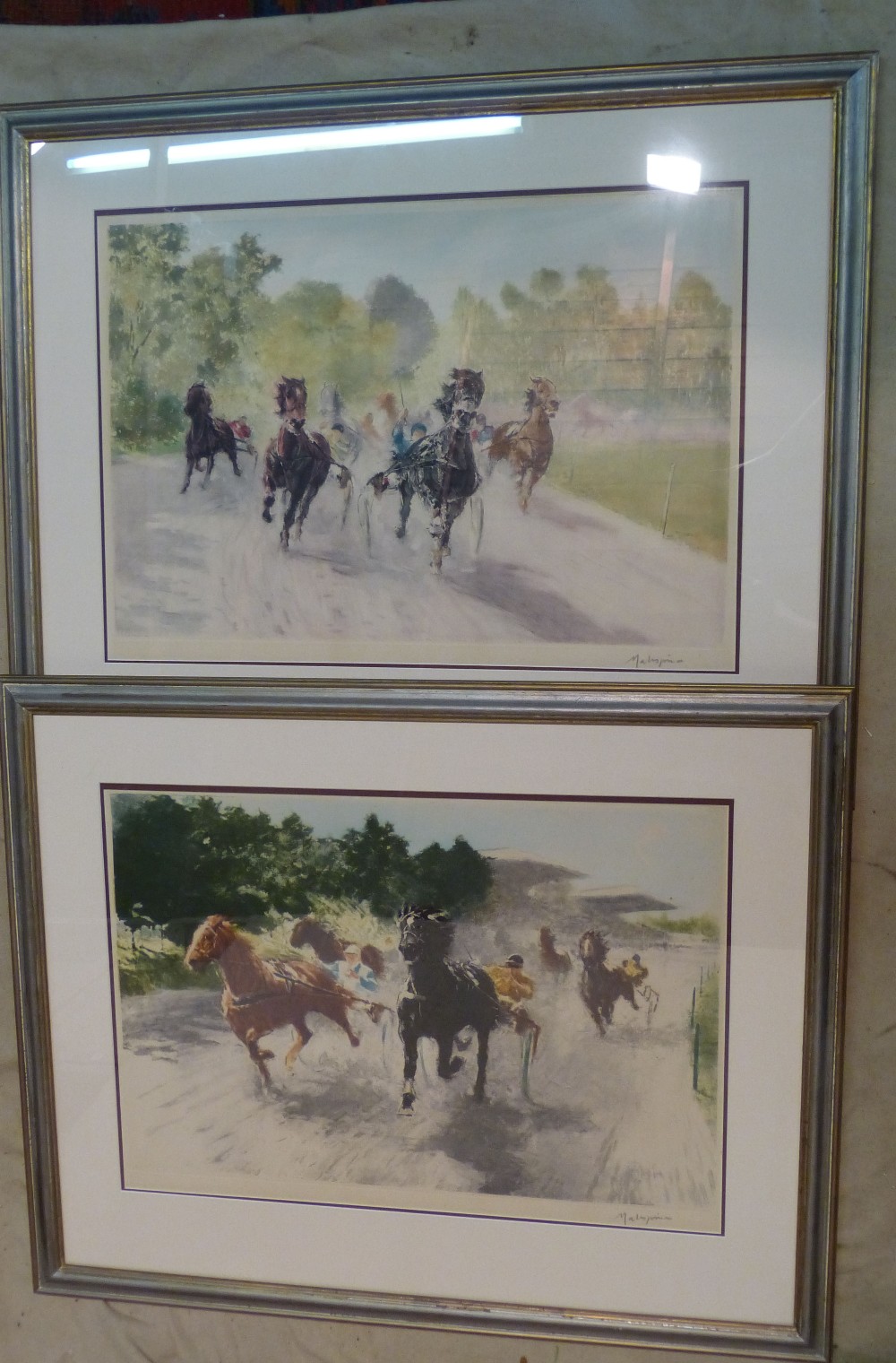 A Pair Signed Coloured Horse and Trap Racing pictures, - Image 4 of 6