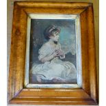 A 19th Century Walnut Frame having gilt inner rim with coloured print of a seated child,