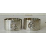 A Pair Chester Silver Round Napkin Rings having pierced initial decoration,1.