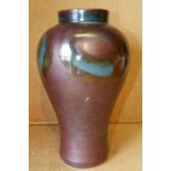 A 20th Century Oriental Bulbous Thin Necked Vase on brown ground having part glazed decoration,