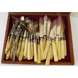 A Set of 18 Silver Plated Fish Knives and 12 Forks with bone handles (some cracked) some in