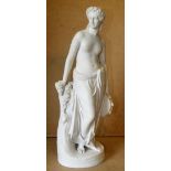 A White Modern Heavy Paster Composition Figure of a half naked lady holding a tambourine,