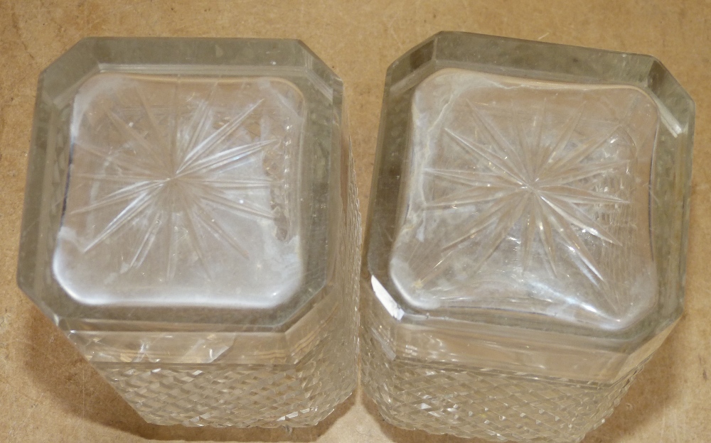 A Pair of Cut Glass Square Decanters with stoppers (1 stopper base a/f) 23cm high - Image 2 of 3