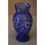 A Glass Bulbous Thin Necked Vase on clear ground with raised blue decoration,