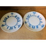 A Pair Wedgwood Jasper Ware Round Cake Plates on white ground having raised blue classical figure