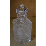 A Cut Glass Square Decanter with stopper,