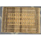 A Persian Rug on yellow and black ground having 3 x 13 centre medallions,