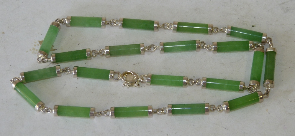 A 925 Silver and Jade Bar Necklace