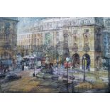 Eric Mason Oil on Canvas London scene depicting Piccadilly Circus, signed in silvered frame,