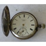 S Smith and Son London Silver Full Hunter having white enamel dial with seconds dial and Roman