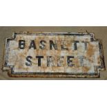 A Cast Iron Rectangular Street Sign "Basnett Street" 72cm x 36cm