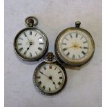 A Silver Fob Watch having chased decoration, white enamel dial with Roman numerals,