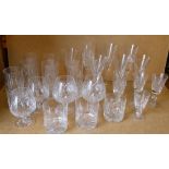 A Set of 6 Stewart Cut Glass Tall Tumblers, a pair of cut glass brandy balloons,