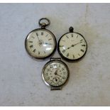 A Silver Fob Watch having white enamel dial with Roman numerals, having chased decoration,