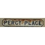 A Cast Iron Street Sign " Percy Place" 14cm x 76cm