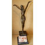 A Good Quality Reproduction Bronze Art Deco Figure of a dancing half naked lady after Chiparus,