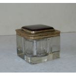 A Square Glass Ink Well having silver and tortoiseshell hinged lid enclosing ink bottle, 7.