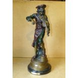 A 20th Century Bronze Figure of a young gentleman playing the violin "Caudez" on round base,