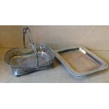 A Silver Plated Rectangular Shape Cake Basket having swing overhead handle,