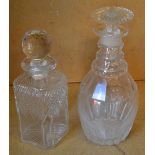 A 19th Century Cut Glass Round Decanter having mushroom stopper (chip to inner part of stopper)