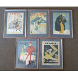 5 x Art Deco "Judge" Pictures all mounted,