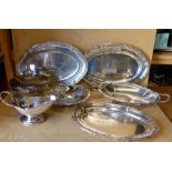 A WMF Silver Plated Sauce Boat, an oblong 2-handled plated bowl on splayed feet,