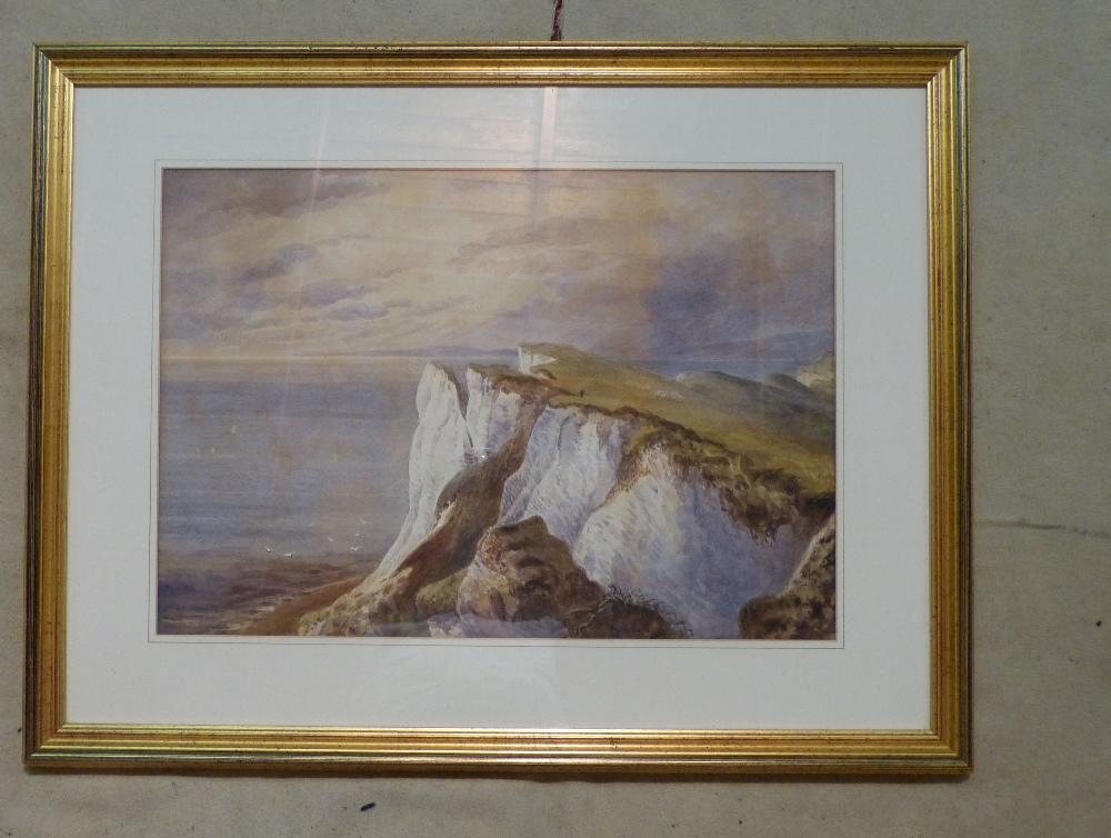 A Watercolour depicting figure on cliff top, unsigned, in gilt frame, 36.
