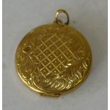 A 9ct Gold Circular Locket having engraved front, 5.