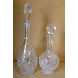 A Cut Glass Bulbous Thin Necked Decanter with stopper, 39cm high,