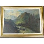 FE Jamieson Oil on Canvas depicting mountain stream with wooded bank, signed, in gilt frame,