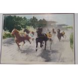 A Pair Signed Coloured Horse and Trap Racing pictures,