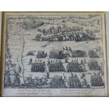 An Antique Black and White Etching depicting battlefield in gilt frame,