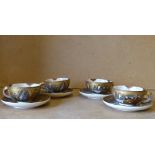 A Set of 4 Satsuma Cups and Saucers having coloured figure and dragon decoration (8)