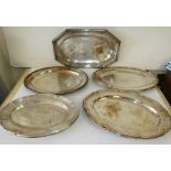 A Pair of Oval Silver Plated Scalloped Meat Platters, 43cm wide,