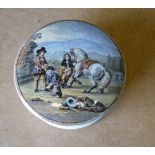 A Victorian China Pot Lid with base depicting master and horse,