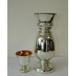 A Mercury Glass Bulbous Thin Neck Trumpet Shape Vase on sweeping base,