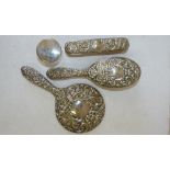 A Birmingham Silver 3 Piece Dressing Table Set having embossed floral and scroll decoration,