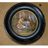 A Victorian China Pot Lid "A Pair" in ebony frame,