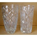 A Cut Glass Cylindrical Vase having thumb pattern rim with floral decoration, 24cm high,
