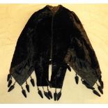 A Black Silk and Velvet Cloak with drop tassels