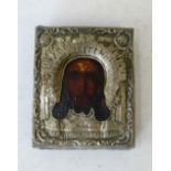 A Continental Small Silver Coloured Metal Icon, figurehead of Christ,