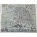 An Antique Coloured Map of Amsterdam in mahogany frame,