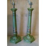 A Pair Chinoiserie Painted Table Lamps having oriental figure, floral and gilt decoration,