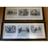 6 Small Square Comical Prints with various verses, all mounted with 2 Hogarth frames,