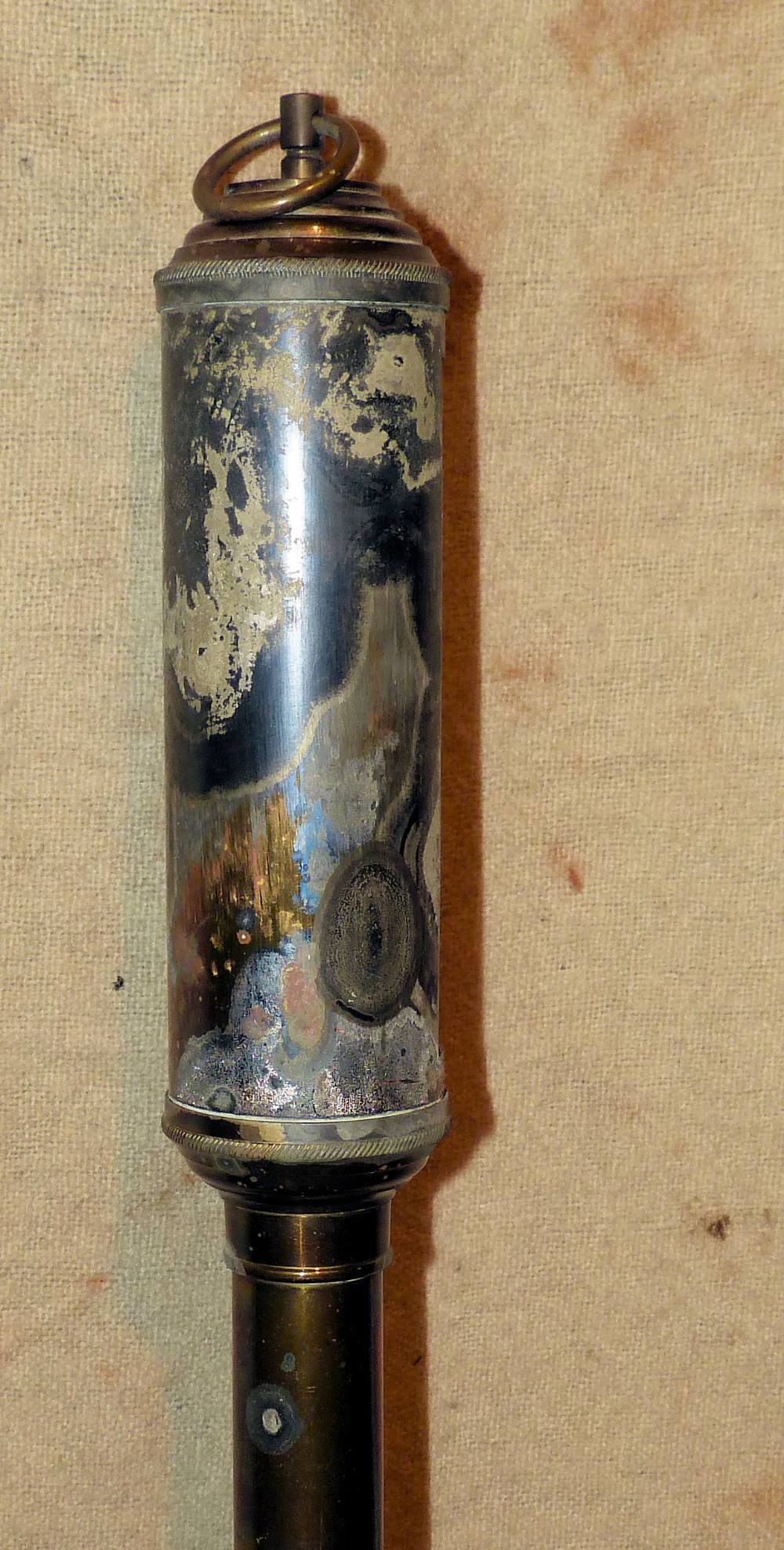 A Brass Cylindrical Stick Marine Barometer with bracket, - Image 4 of 4