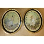 A Pair of 19th Century Oval Silk Embroidery, depicting ladies dancing in open landscape,