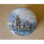 A Victorian China Pot Lid with base "The Shrimper's" 11cm diameter