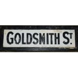 A Rectangular Street Sign "Goldsmith St" in black frame,